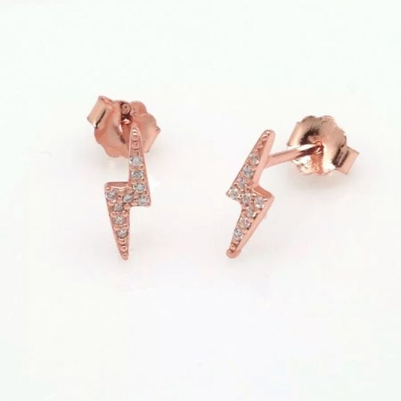 925 Sterling Silver Lightning Bolt Stud Earrings - Picture 6 of 9